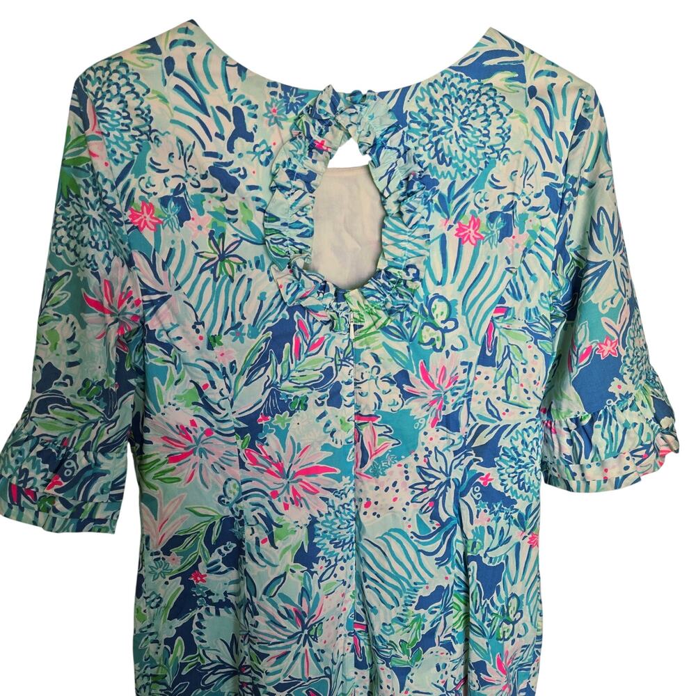 Lilly Pulitzer Size 6 New Fiesta Stretch Dress Coastal Tideline Floral Blue Lion - Picture 5 of 12